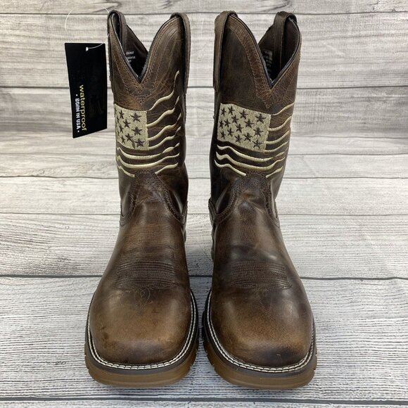 Trump Flag Embroidered Oil / Slip Resistant Cowboy Work Boots Men Size 10.5 EE - Picture 2 of 16